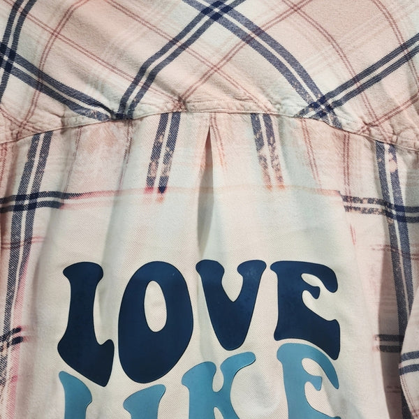 Love Like Jesus Custom Upcycled Plaid Button-Down Shirt, XL
