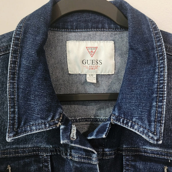 Marilyn Monroe Custom Back Design on Repurposed Guess Sweater Sleeve Jean Jacket, Size Juniors L