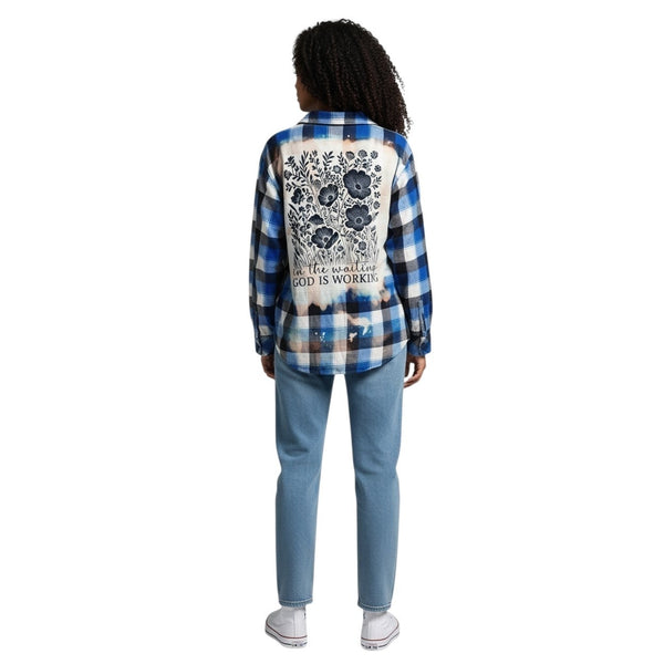 In The Waiting God Is Working Repurposed Christian Theme Plaid Shirt, XXL