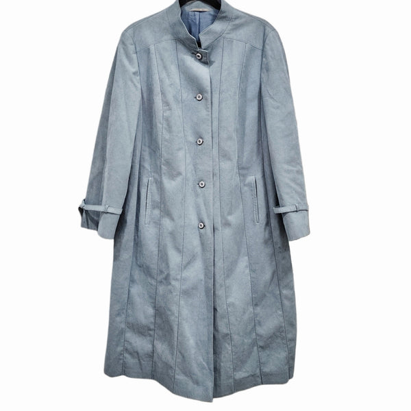 Rare Vintage Ultrasuede Alcantara Light Blue Long Trench Coat, XL/1X