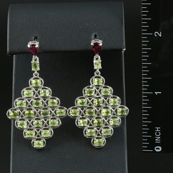 Sterling Rhodolite Garnet, Peridot Dangle Earrings