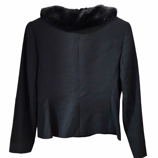 Vintage MT Studio Black 100% Wool Suit/Skirt Set w/Removable Faux Fur Collar, 6P