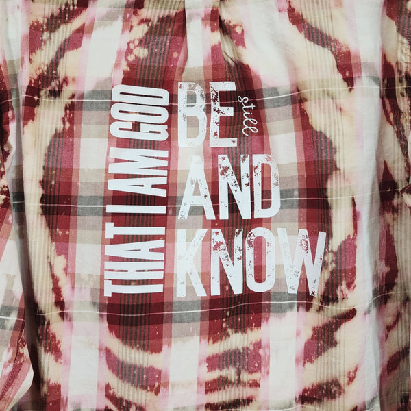 Be Still And Know That I Am God Repurposed Christian Theme Plaid Shirt, M