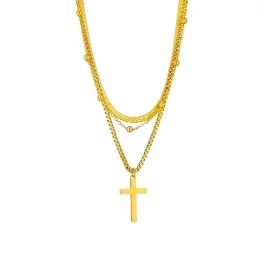 Cross Necklace Trio - Stainless Steel 18K Gold Plated