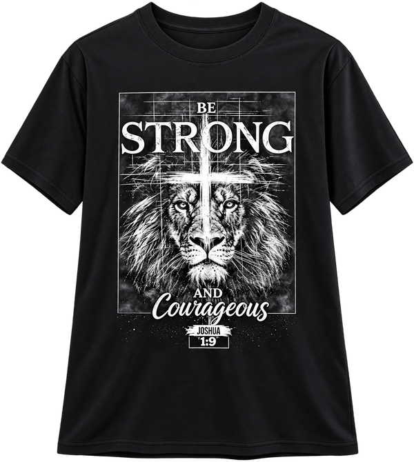 Be Strong And Courageous Joshua 1:9 Christian Black T-Shirt