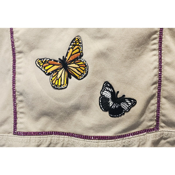 Esther 4:14 Perhaps You Were Born for Such a Time as This Custom Purple Rhinestone Embellished Christian Upcycled Tan Jacket, Women's 8