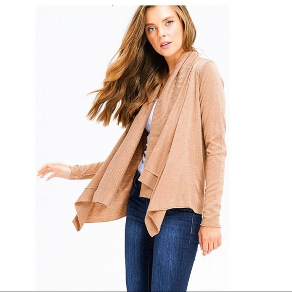 NWT Khaki Tan Boho Ribbed Cardigan, Size Large Sweater Glam Girl Fashion 