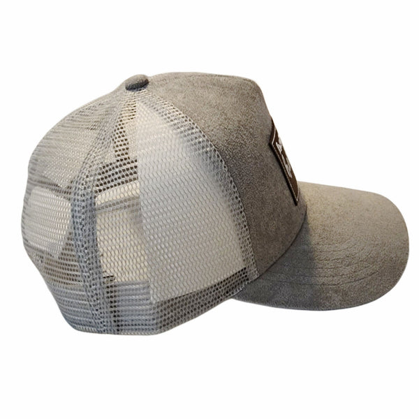 Hard Fought Hallelujah Laser Cut Vegan Leather Patch Suede Snapback Cap, Gray