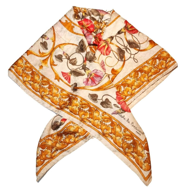Nicole de Beauvon Paris Vibrant Floral Rolled Edge Scarf - 34 x 34 Vintage 