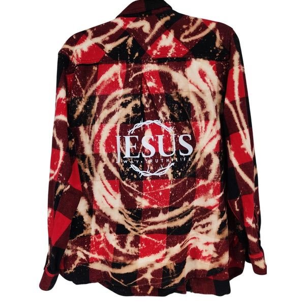 Jesus Way Truth Life Custom Upcycled Bleached Plaid Christian Shirt, 2X