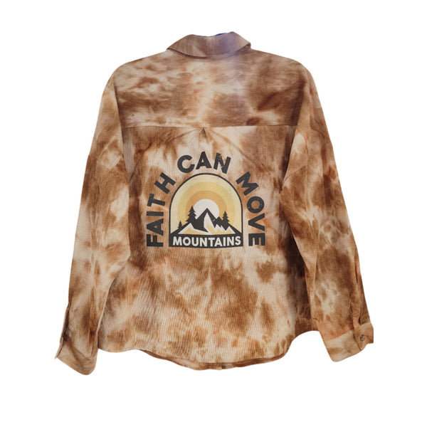 Faith Can Move Mountains Repurposed Christian Theme Tie Dye Mini Cord Shirt, M/L