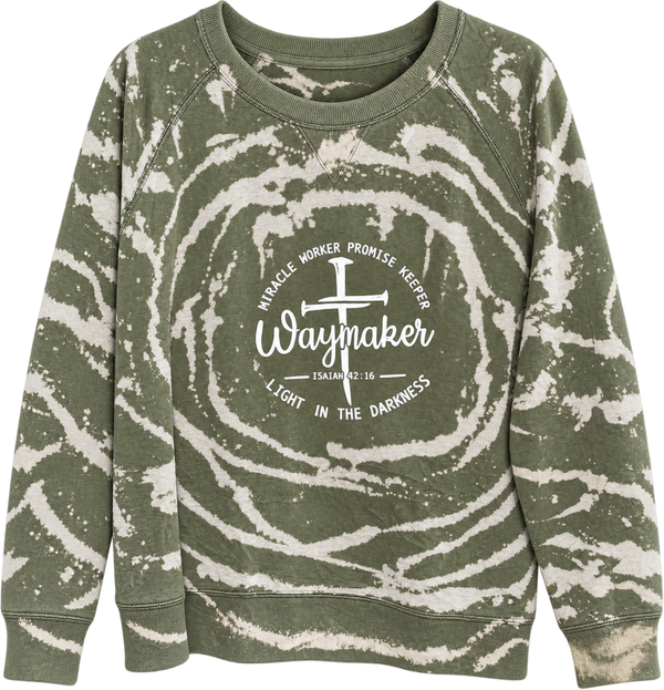 Way Maker, Miracle Worker, Promise Keeper, Light In The Darkness- Isaiah 42:16 Custom Tie Dye Christian Upcycled Sweatshirt, XL
