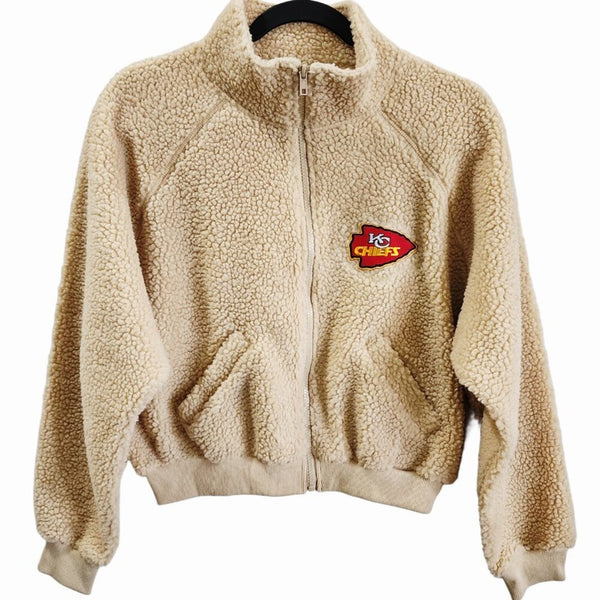 Tan Front Zip Kansa City Chiefs Teddy Zip Front Jacket with Pockets, M