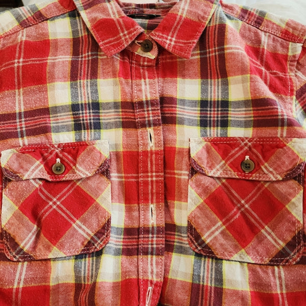 Kansas City Chiefs Upcycled Red & Gray Plaid Button Down Shirt, Size XS