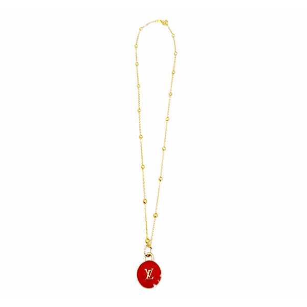 Repurposed LV Double Sided Red & Gold Charm on 18K GF Chain