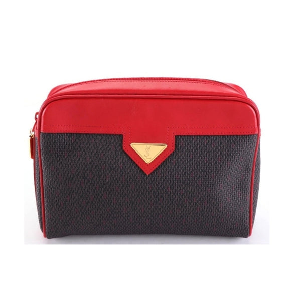 Authentic Yves Saint Laurent Clutch Bag in Textured PVC & Red Leather