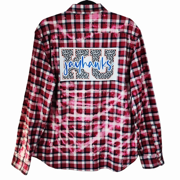 Kansas University KU Jayhawks Custom Upcycled Plaid Shirt, Women's L
