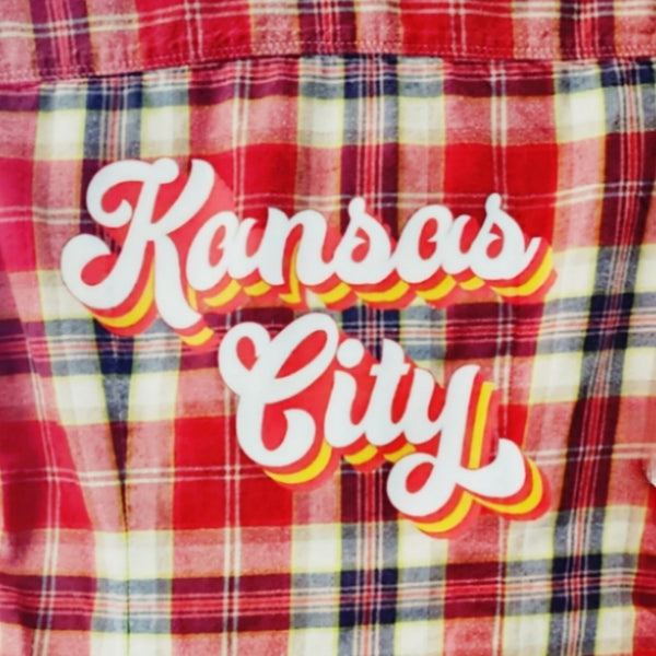 Kansas City Chiefs Upcycled Red & Gray Plaid Button Down Shirt, Size XS