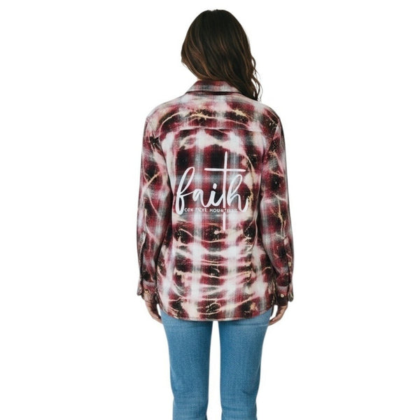 Faith Can Move Mountains Custom Repurposed Christian Theme Plaid Shirt, S