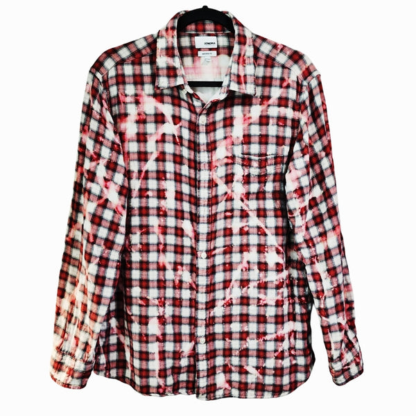 Kansas City Chiefs Red & White Custom Upcycled Bleached Plaid Shirt, L