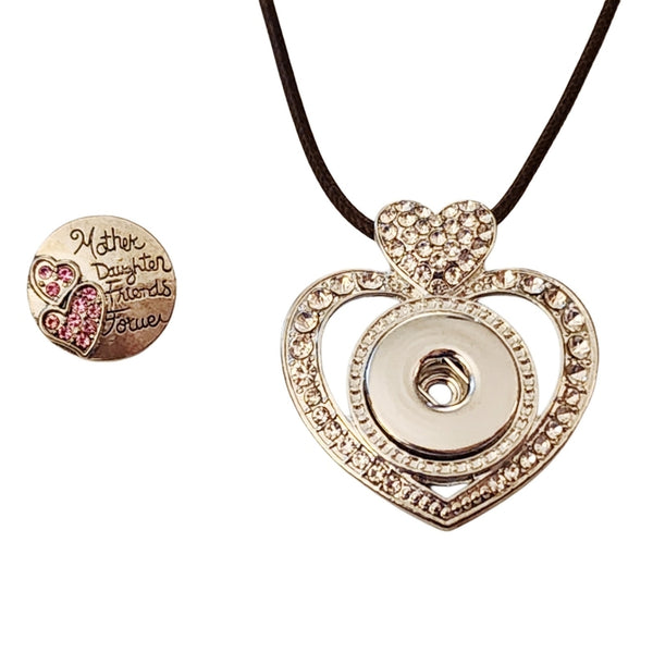 Interchangeable Snap Charm Heart Mother's Day Pendant on Leather Necklace