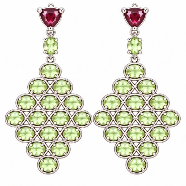 Sterling Rhodolite Garnet, Peridot Dangle Earrings