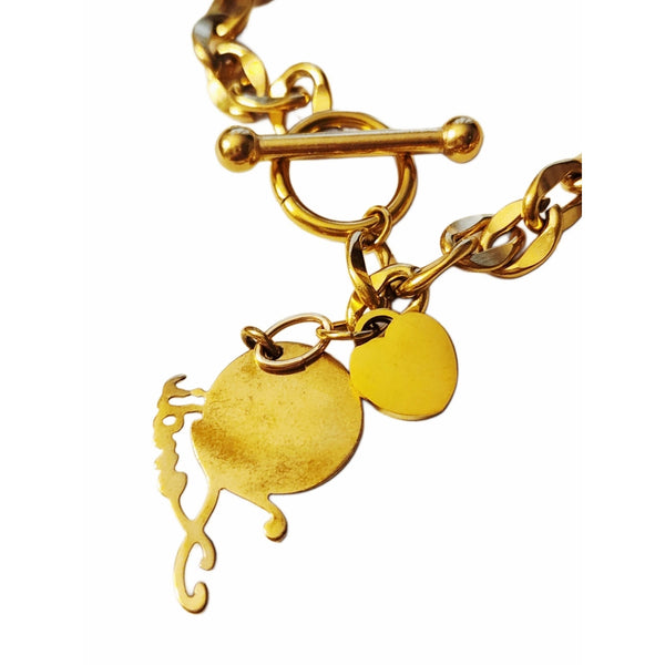 Fendi Vintage Charm Repurposed onto 18K GF Chain Link Toggle Bracelet