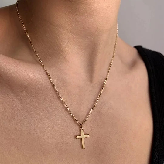 Minimalist Cross 304 Stainless Steel Pendant Necklace Gold Plated
