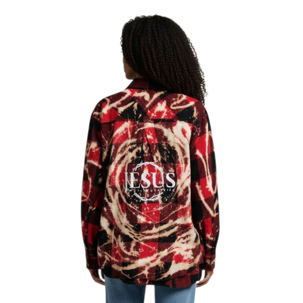 Jesus Way Truth Life Custom Upcycled Bleached Plaid Christian Shirt, 2X
