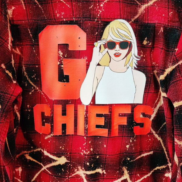 Kansas City Swifties Custom Upcycled Buffalo Plaid Flannel Shirt, Women's 1X
