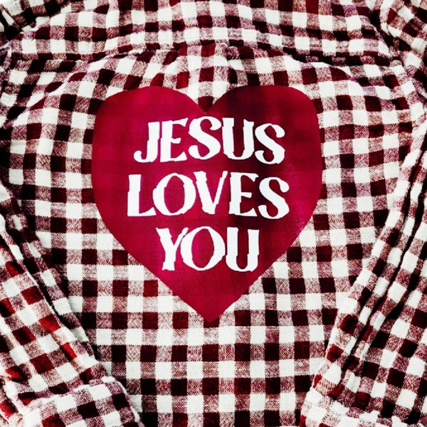 Jesus Loves You Upcycled Reversible Burgundy and White Plaid Cotton Shirt, 4T