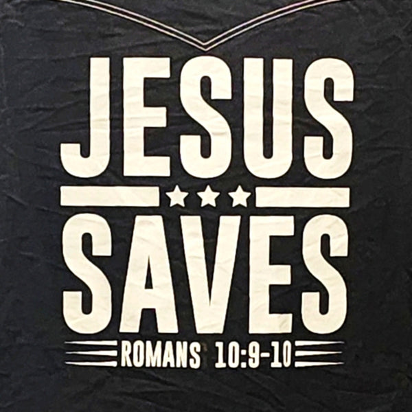 Jesus Saves Custom Christian Upcycled Black Long Sleeve Western Shirt with White Stitching, XL