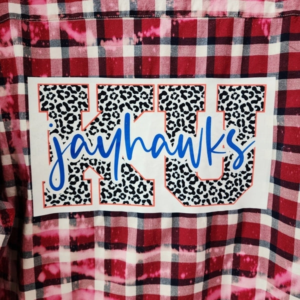 Kansas University KU Jayhawks Custom Upcycled Plaid Shirt, Women's L