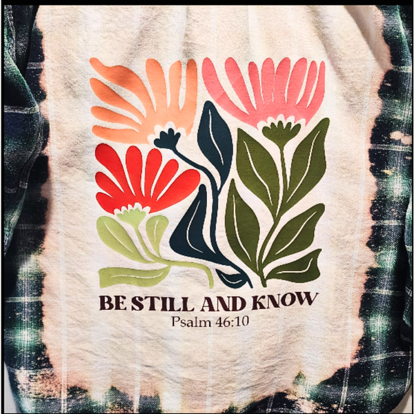 Be Still And Know Custom Upcycled Plaid Flannel Shirt, Women's M