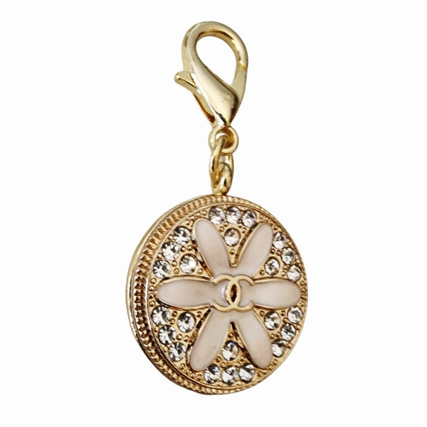 Pale Pink & Rhinestone Flower Button Pendant With Lobster Hook
