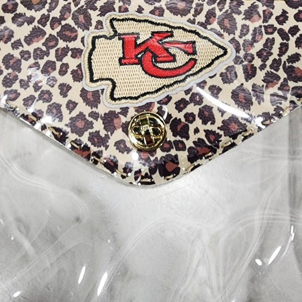 KC Chiefs Clear Stadium Bag With Arrowhead Leopard Handsewn Flap