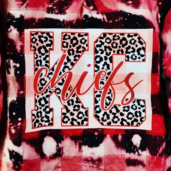 Kansas City Chiefs Leopard Design Upcycled Custom Bleached Shirt, Size M
