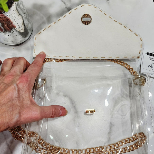 KC Chiefs Clear Stadium Bag With Arrowhead Leopard Handsewn Flap