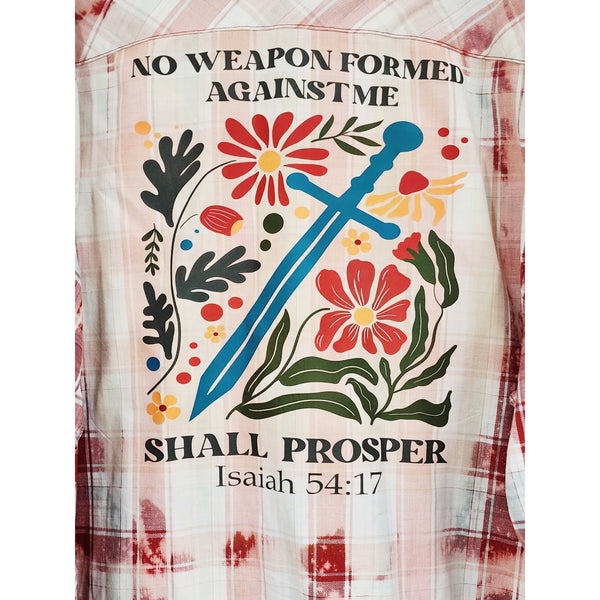 No Weapon Formed Against Me Shall Prosper Repurposed Christian Theme Plaid Shirt, XL
