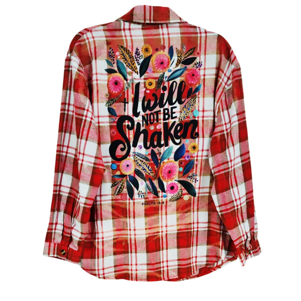 I Will Not Be Shaken Repurposed Christian Theme Plaid Shirt, XL
