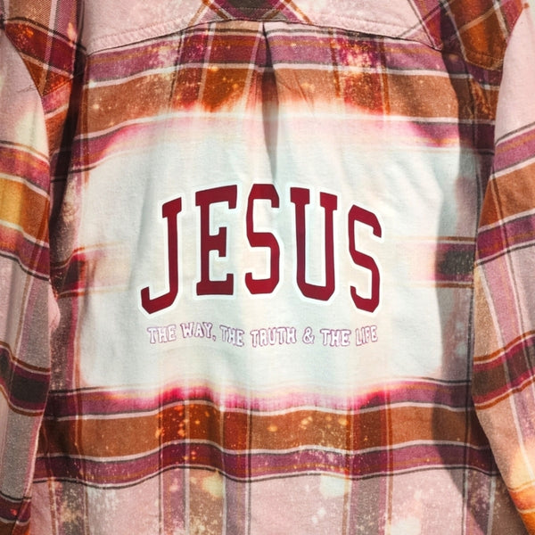 Jesus The Way The Truth Life Custom Upcycled Plaid Shirt, XL