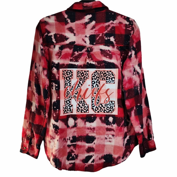 Kansas City Chiefs Leopard Design Upcycled Custom Bleached Shirt, Size M
