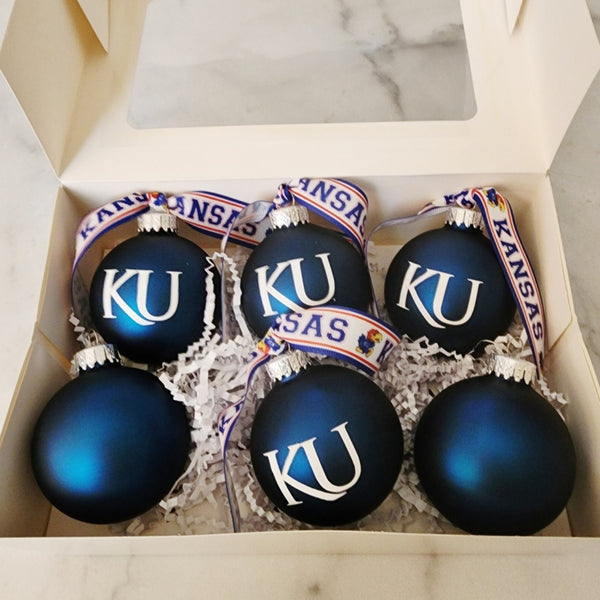 Limited Edition Blue & White Handcrafted KU Jayhawks Holiday Ornament Collection