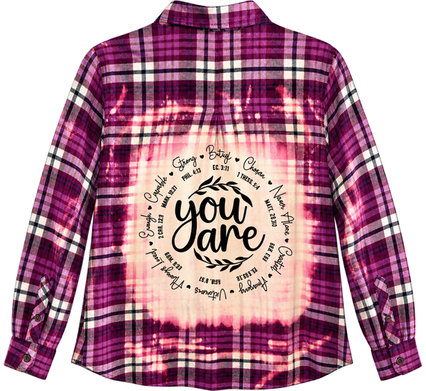 God Says You Are Enough Repurposed Christian Theme Plaid Shirt, S