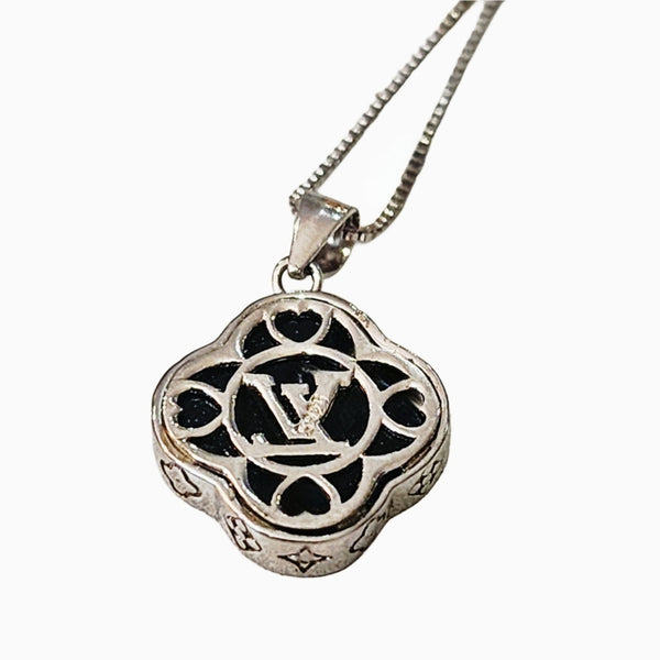 Louis Vuitton Silver, Black & Rhinestone Clover Charm On Adj 18