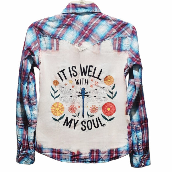 It Is Well With My Soul Custom Christian Upcycled Western Plaid Shirt, Women's S