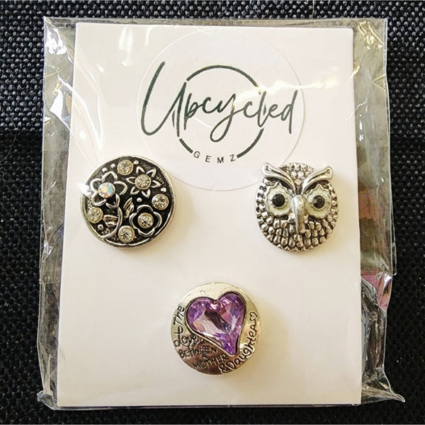 Interchangeable Snap Charm 3 Piece Set -  Purple/Silver Charms