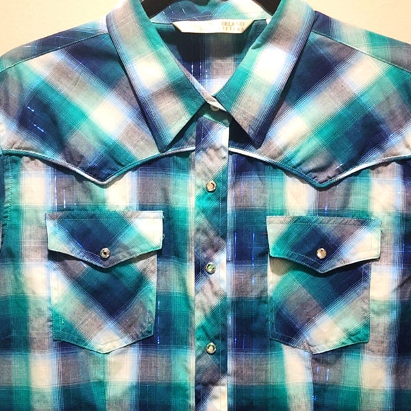 It's Never Luck It's Always God Custom Christian Upcycled Plaid Long Sleeve Snap Button Shirt, 1X