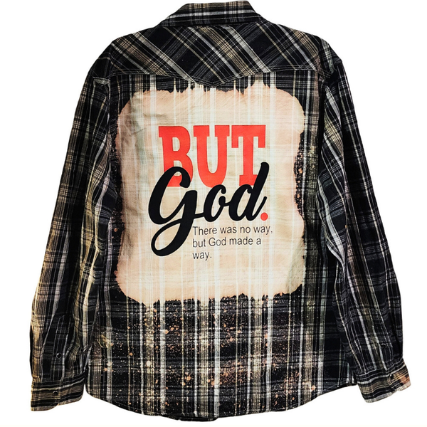 But God Custom Upcycled Plaid Flannel Shirt, Men's XL / Women's 2X