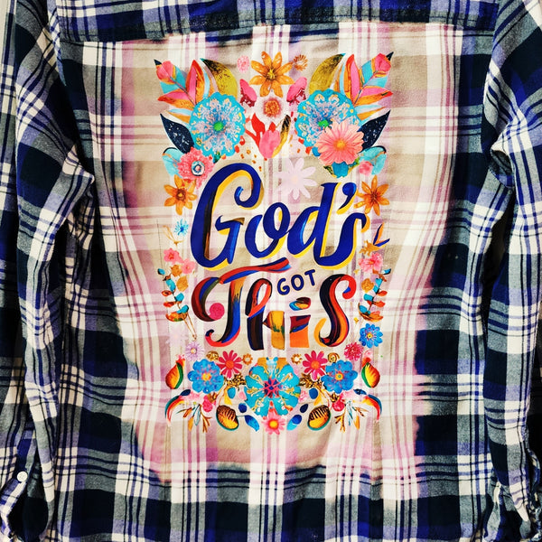 God's Got This Custom Upcycled Christian Plaid Flannel, M